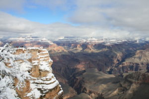 Grand Canyon in winter depicting the layers of rock reflecting the immensity of geologic time.